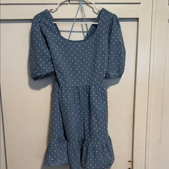 LOFT Light Blue Patterned Mini Dress - Picture 3 of 8